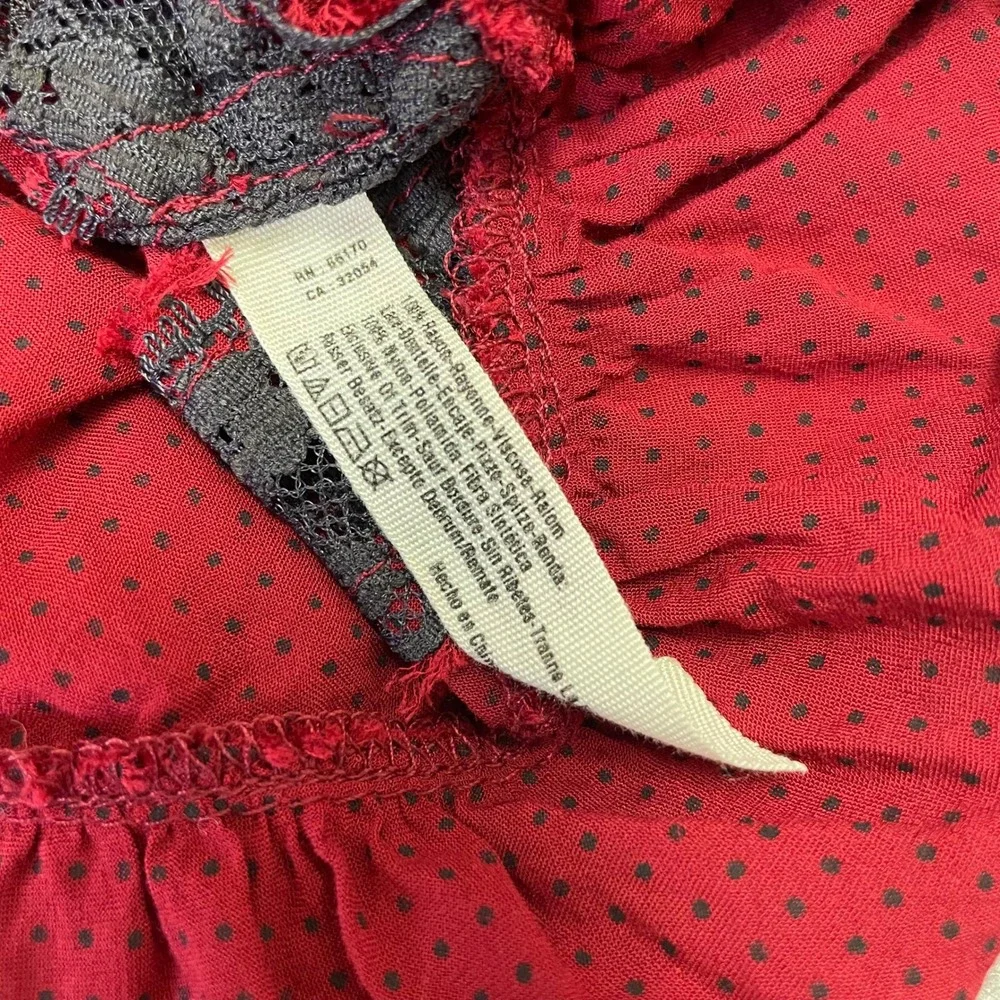 Free People Intimately Red Polka Dot Lace Trim Ruffle Slip Tunic Top XS Boho - Picture 14 of 16